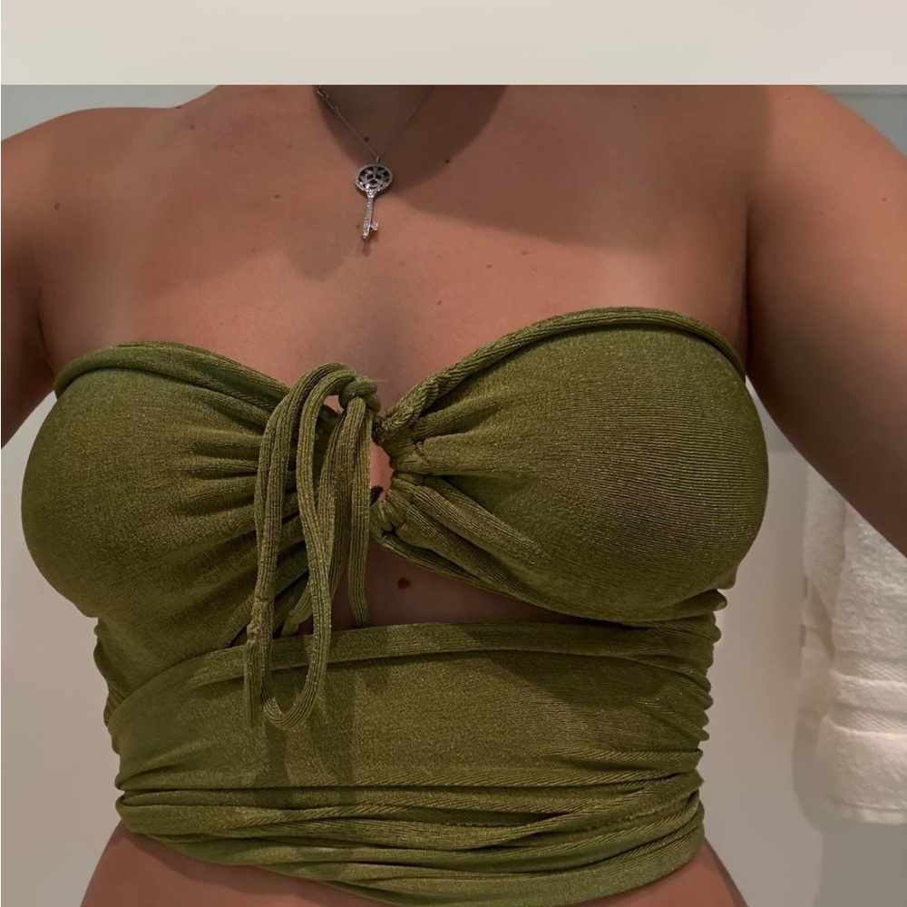 Princess Polly Olive Green Strapless Crop Top
